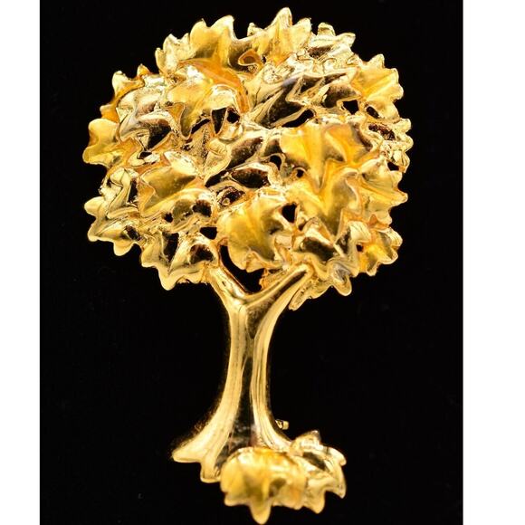 Danecraft Jewelry - Danecraft Vintage Autumn Tree Pin Brooch Brushed Gold Fall Leaves Signed BinA10